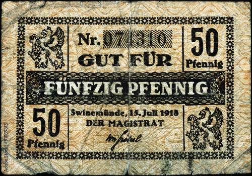 Historische Banknote, Notgeld, 15. Juli 1918, Fünfzig Pfennig, Deutschland