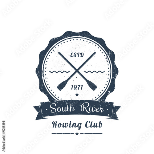 Rowing club grunge vintage logo, emblem, vector, eps10