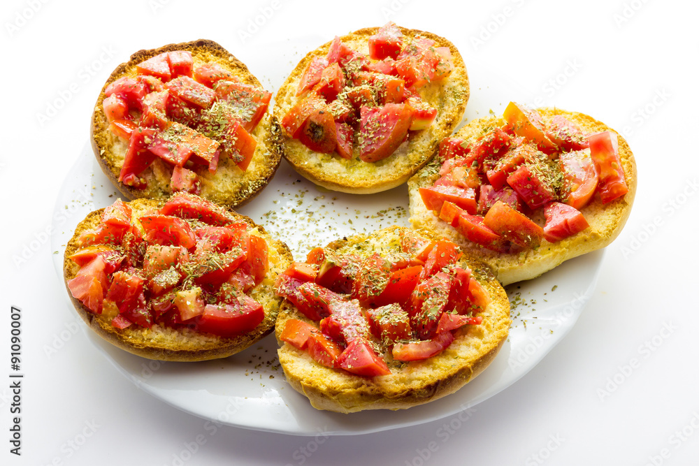 Italian bruschetta with tomato and italian bread frise Italian bruschetta with tomato and italian bread frise