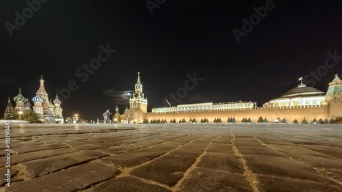 Low angle view of Red Square, St Basil's Cathedral, Kremlin wall