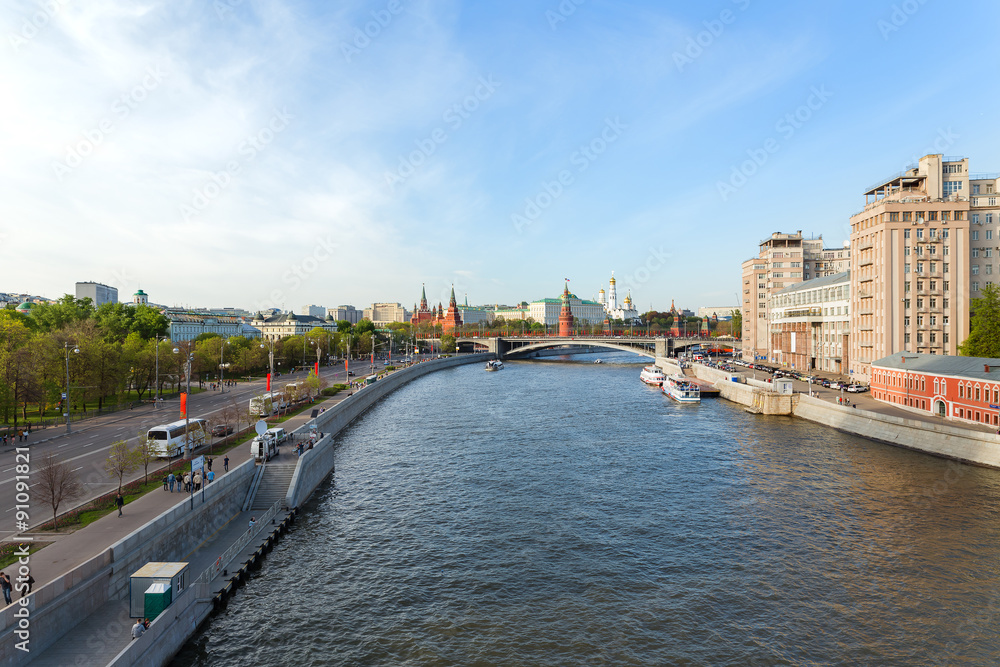 Panorama view of Moscow - Moscow-river, Kremlin. Russia.