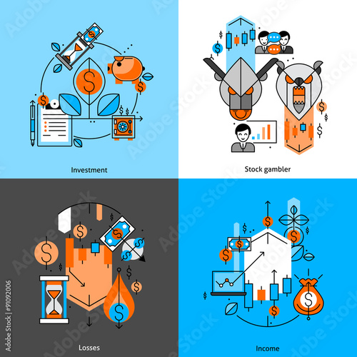 Investment And Money Line Icons Set