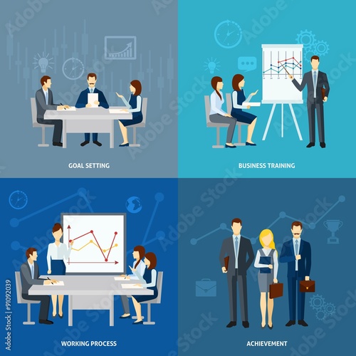 Business coaching 4 flat icons square