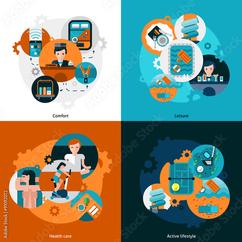 Resort Hotel Services Icons Set 