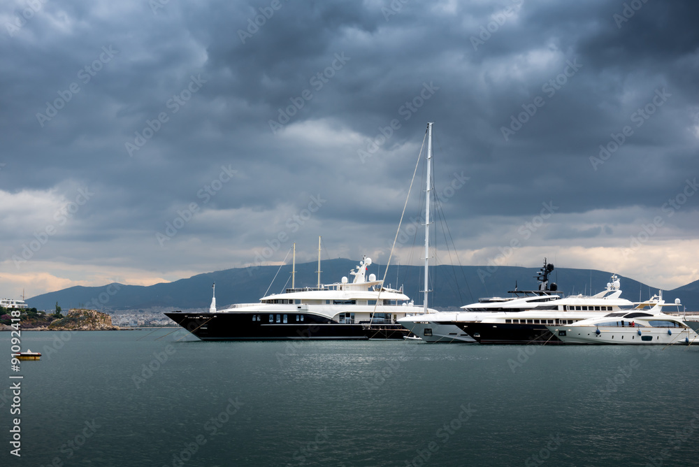 Luxury yachts and sailboats