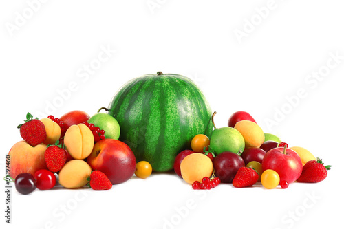 Composition with fresh fruits isolated on white