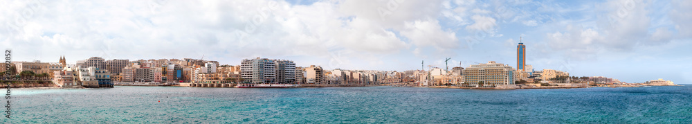 Large panorama of Saint Julians Bay in Malta.