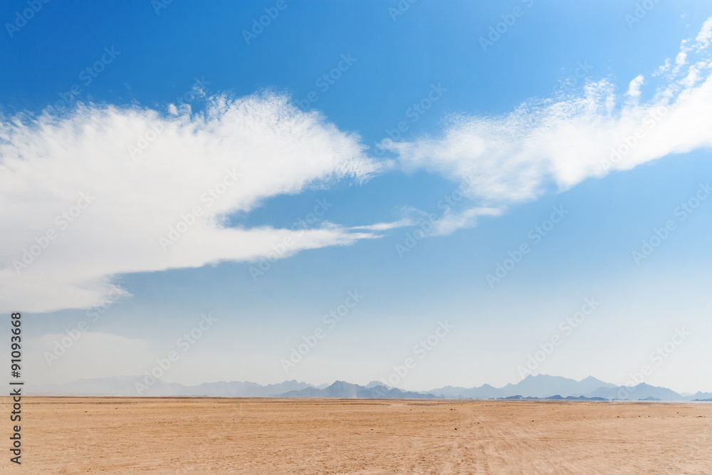 Beautiful Desert Landscape of Egypt. Yellow sand, mountains, clouds. Beautiful Desert Landscape of Egypt. Yellow sand, mountains, clouds.