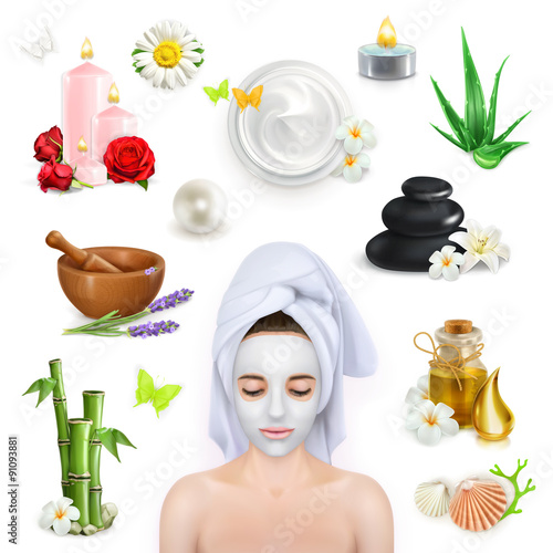 Spa, beauty and care vector icons set