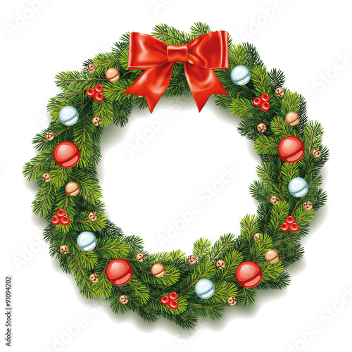 Detailed Christmas Wreath with Bow