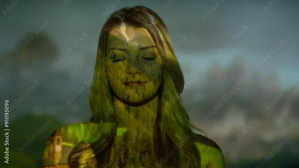 Close up slow motion shot of nature projections on woman‰Ûªs face / Cedar Hills, Utah, United States Close up slow motion shot of nature projections on woman‰Ûªs face / Cedar Hills, Utah, United States