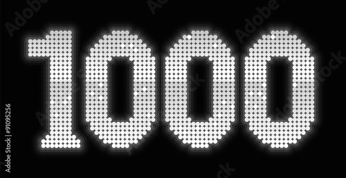 1000, formed to a jubilee number by exactly one thousand shiny silver platelets - isolated vector illustration on black background.