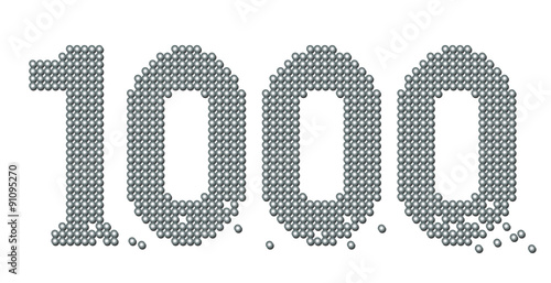 THOUSAND - composed of exactly counted one thousand iron balls, some are rolling away - isolated vector illustration on white background.