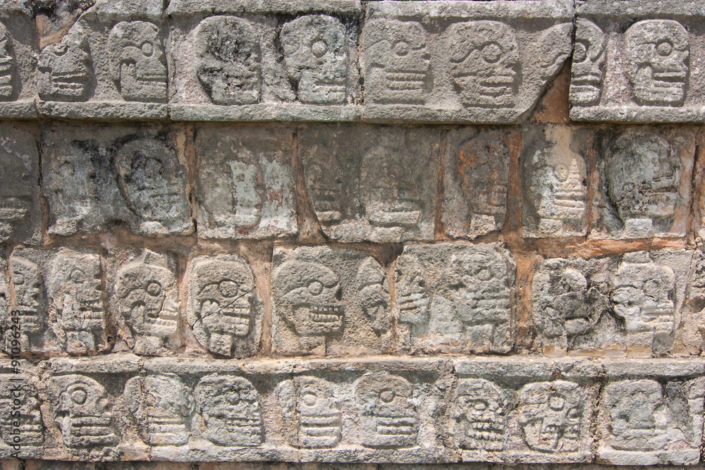 Relief sculpture of Tzompantli the platform of the skulls