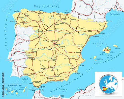 Detailed map of Spain