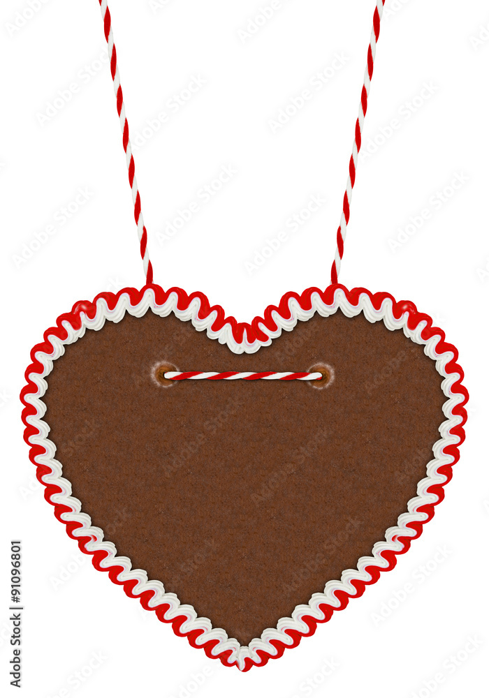 red white empty gingerbread heart isolated on white background - obrazy, fototapety, plakaty 