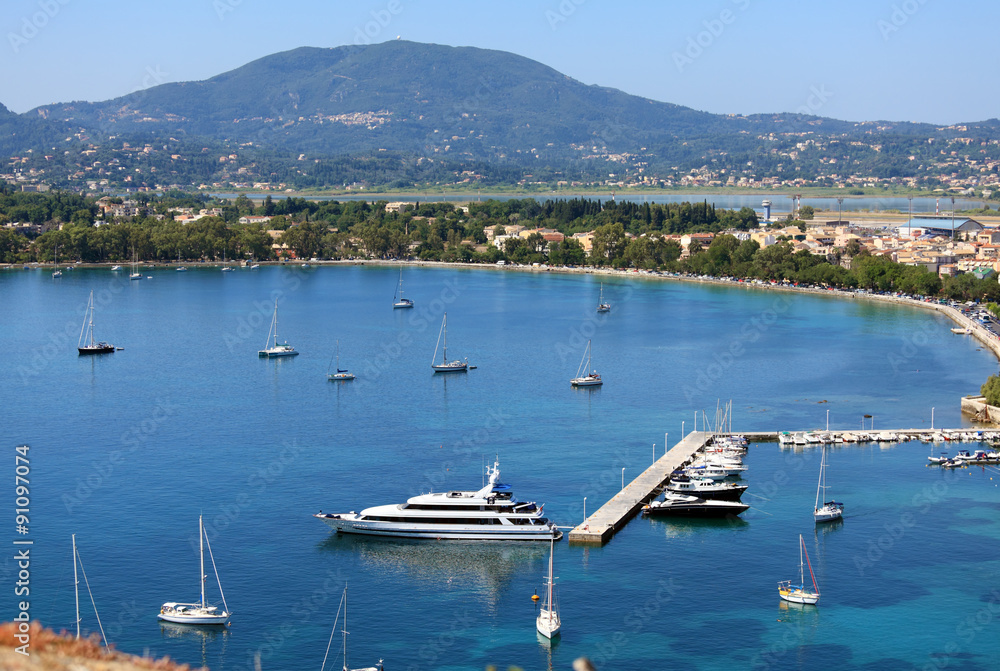 Aerial View on Marina with Yachts, Corfu island, Greece