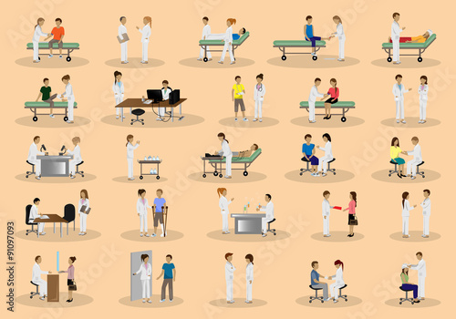 Medical Staff And Patients Different Situations Set - Isolated On Background - Vector Illustration, Graphic Design Editable For Your Design