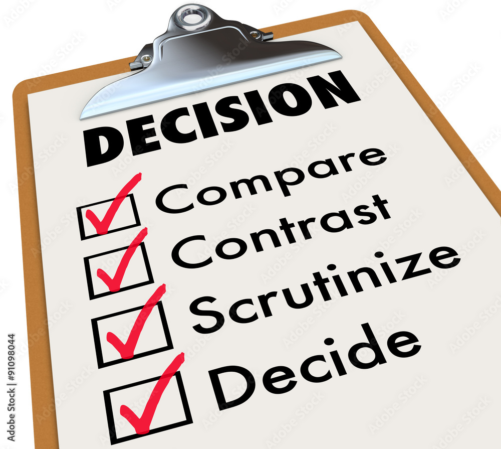 Decision Checklist Clipboard Compare Contrast Choose Options Decision Checklist Clipboard Compare Contrast Choose Options