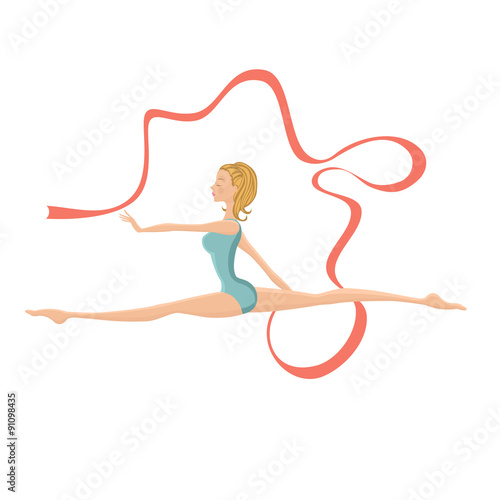 Beautiful gymnastic girl performing with ribbon