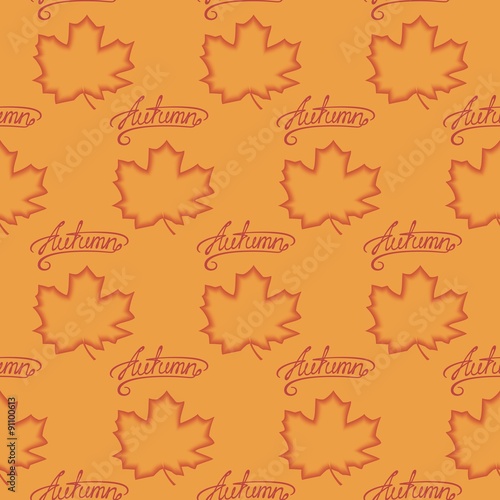 Seamless pattern of maple leaves with calligraphy lettering Autumn. Vector eps 10