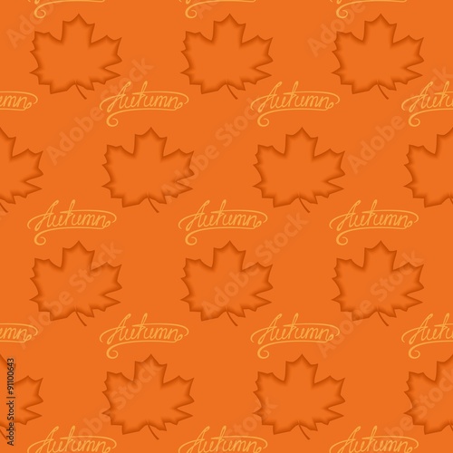 Seamless pattern of maple leaves with calligraphy lettering Autumn. Vector eps 10