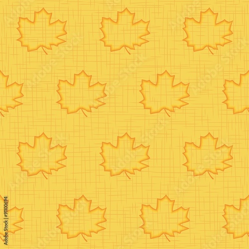 Seamless pattern of maple leaves on background gunny. Vector eps 10