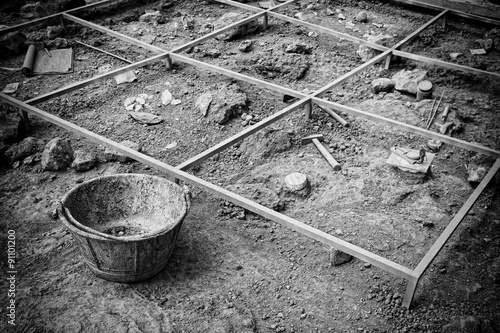 Archaeological excavation. Black and White.