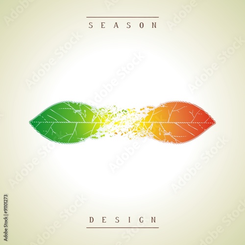 Two seasons summer and autumn as the leaves transition from green to yellowing. Vector eps 10