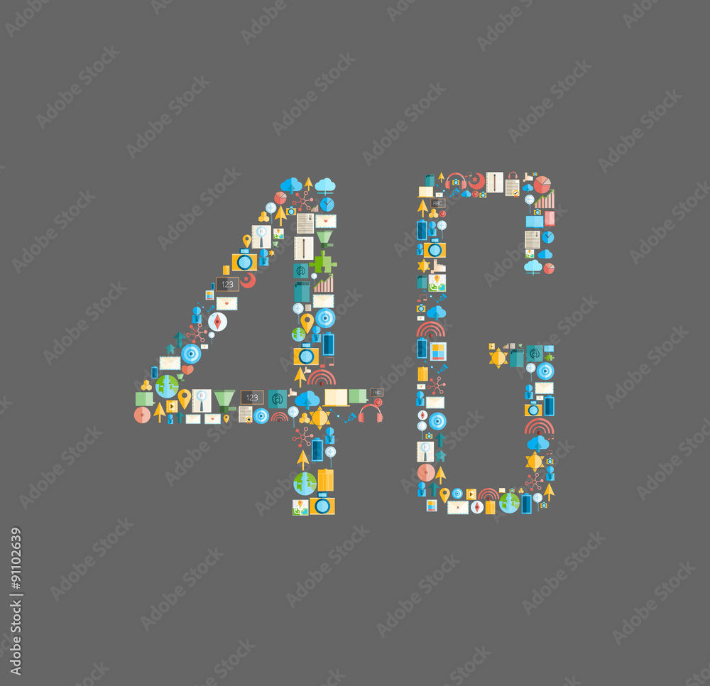 4G number social network with media icons, vector illustration 4G number social network with media icons, vector illustration