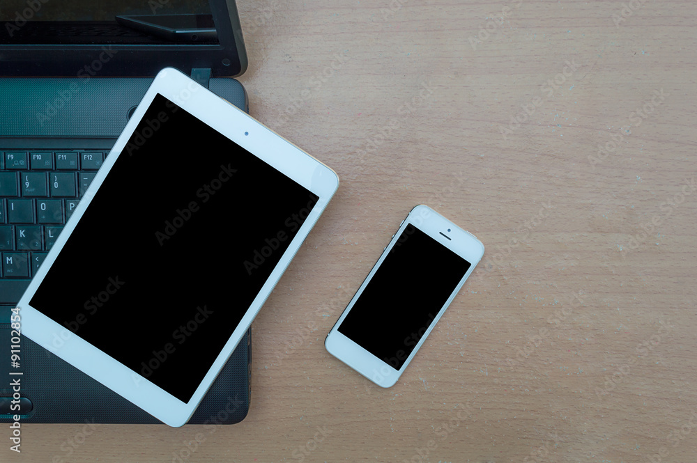 Laptop with digital tablet and smartphone Laptop with digital tablet and smartphone