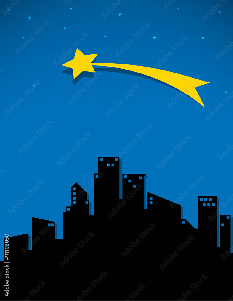 comet and stars fo the city, vector illustration