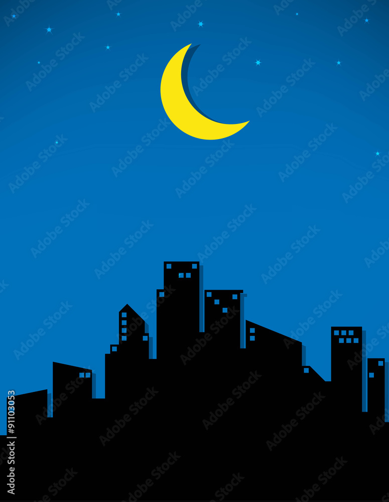 moon and stars fo the city, vector illustration