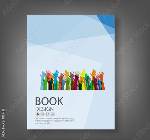 Cover report hands of different colors background, vector illust