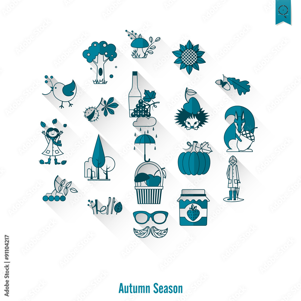 Set of Flat Autumn Icons Set of Flat Autumn Icons
