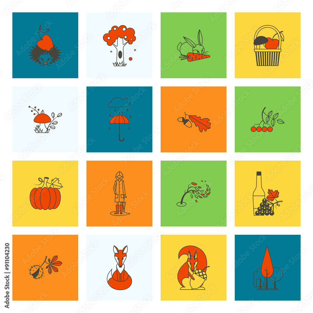 Fototapeta premium Set of Flat Autumn Icons