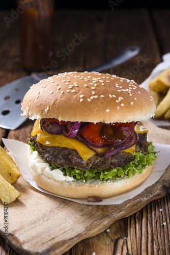 Beef Burger with Cheese and Chips