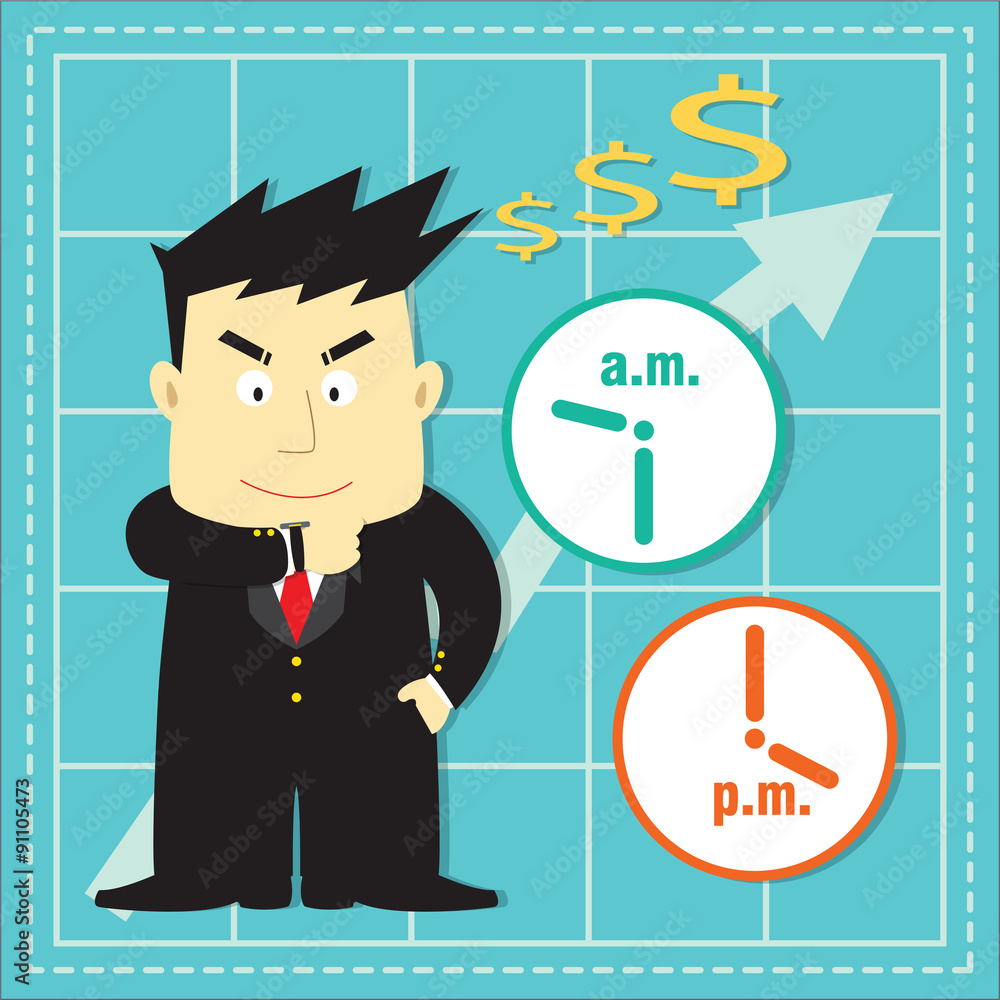 Cute Stock Market Investor Flat Cartoon Design Cute Stock Market Investor Flat Cartoon Design