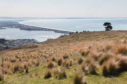 View to Christchurch and Pegasus Bay, New Zealand
