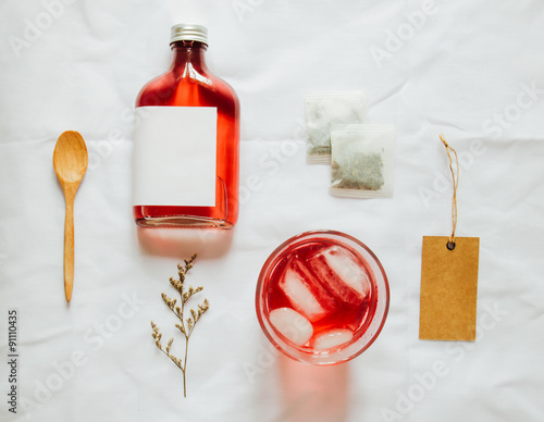 Cold brew tea branding mockup set with glass of iced tea