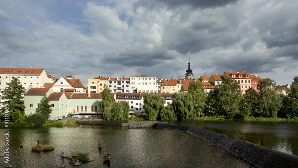 Colorful medieval Town Pisek above the river Otava, Czech Republic