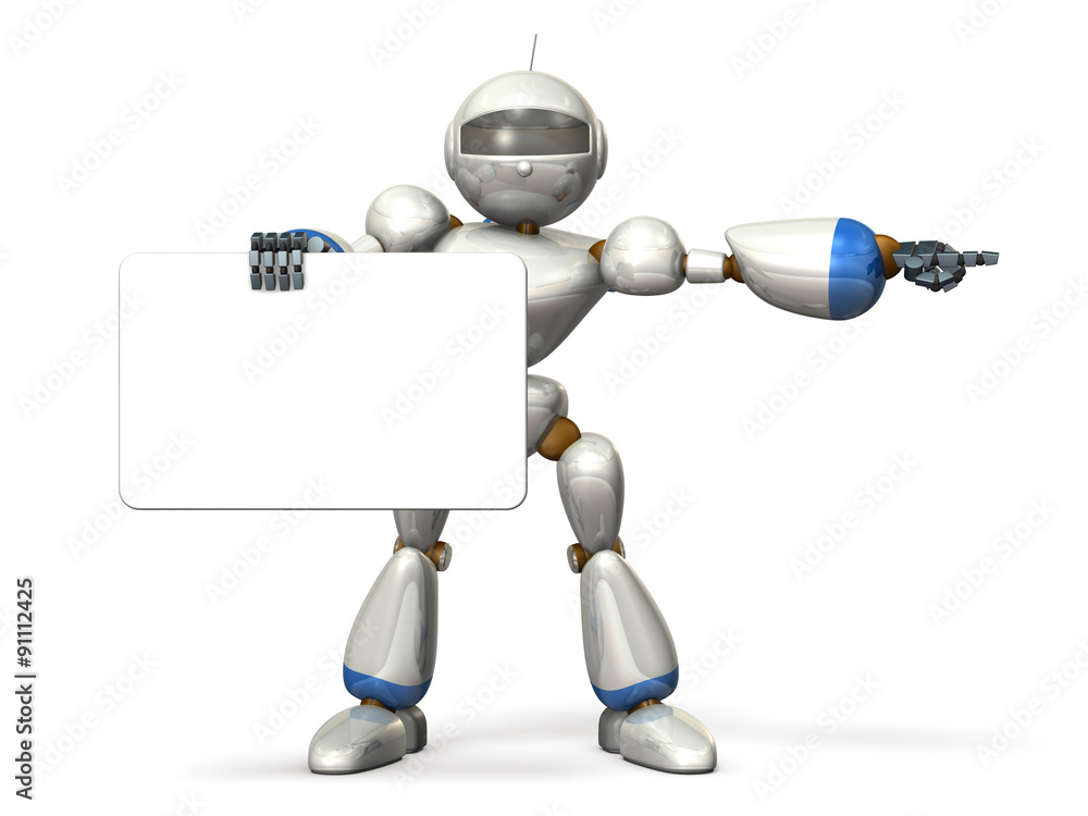 robot with a message board, indicating the direction robot with a message board, indicating the direction