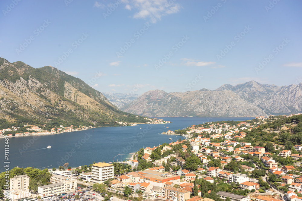 View of kotor old town from Lovcen mountain in Kotor, Montenegro.