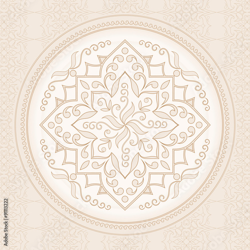 Round beige light pattern. Mandala.