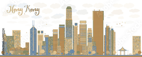 Hong Kong skyline with blue and brown buildings