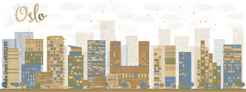 Abstract Oslo Skyline with Blue Buildings