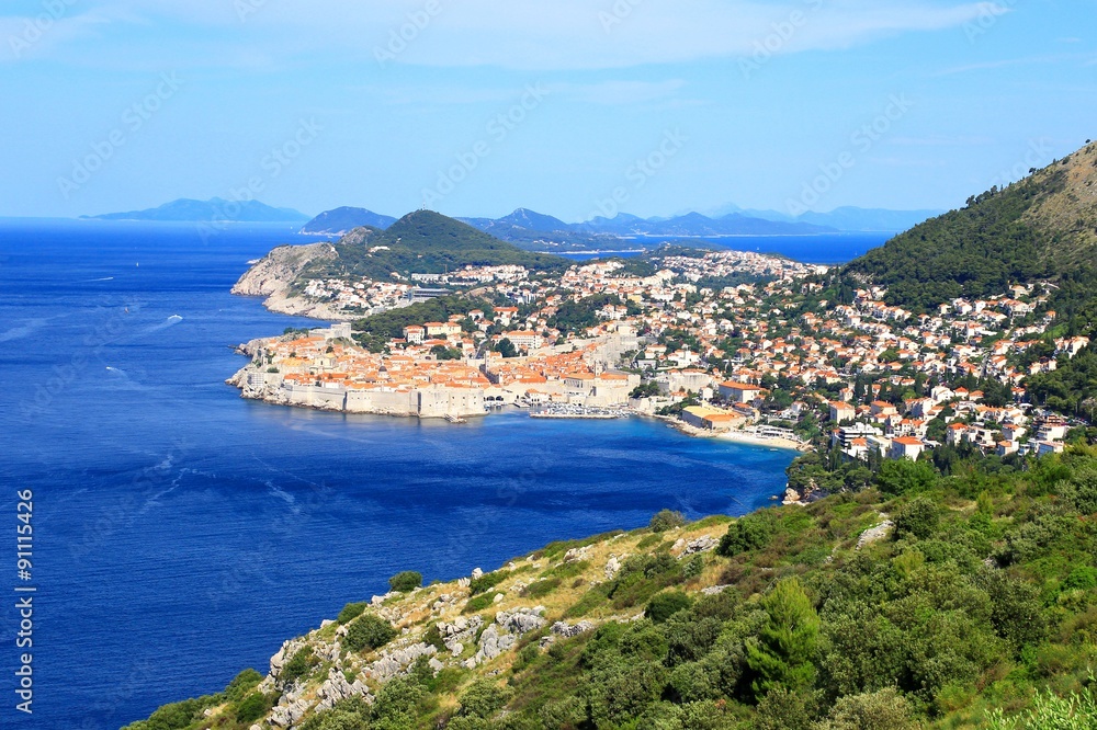 Dubrovnik old town and blue Adriatic sea