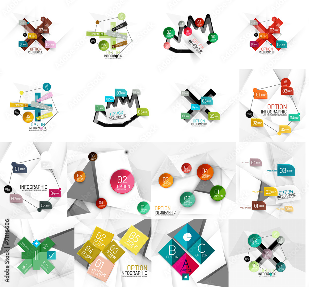 Fototapeta premium Set of abstract geometric paper infographic banner templates