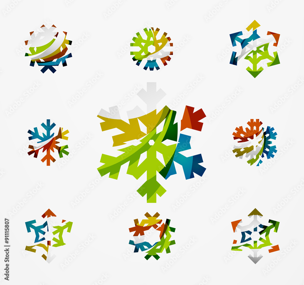 Set of abstract colorful snowflake logo icons, winter concepts Set of abstract colorful snowflake logo icons, winter concepts