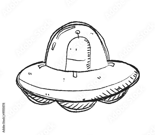 UFO Doodle, a hand drawn vector doodle illustration of an alien driving its UFO.